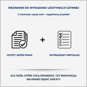 Grafika produktu – Wezwanie do wykazania legitymacji czynnej i przedłożenia dokumentów: czysty wzór pisma i wypełniony przykład dla osób chcących sprawdzić, czy windykacja ma prawo dochodzić długu.