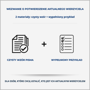 Grafika produktu – Wezwanie o potwierdzenie aktualnego wierzyciela: czysty wzór pisma i wypełniony przykład dla osób, które chcą ustalić, kto jest ich aktualnym wierzycielem.