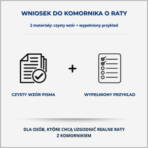 Grafika produktu – Wniosek do komornika o rozłożenie egzekucji na raty: czysty wzór pisma i wypełniony przykład dla osób, które chcą ustalić realny harmonogram spłat i zatrzymać narastanie kosztów egzekucji.