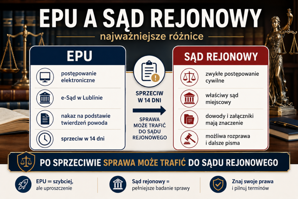 EPU a sąd rejonowy – najważniejsze różnice po sprzeciwie